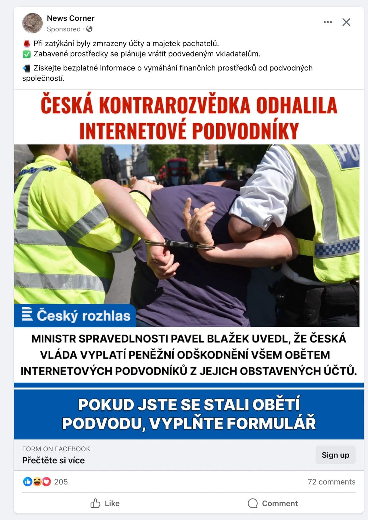 Příklad podvodné reklamy