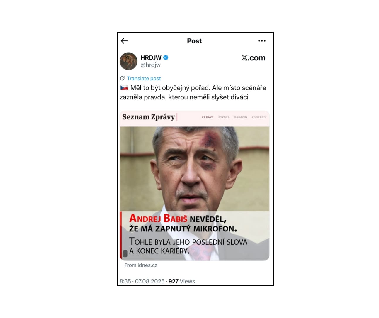 Příklad podvodné reklamy na platformě X